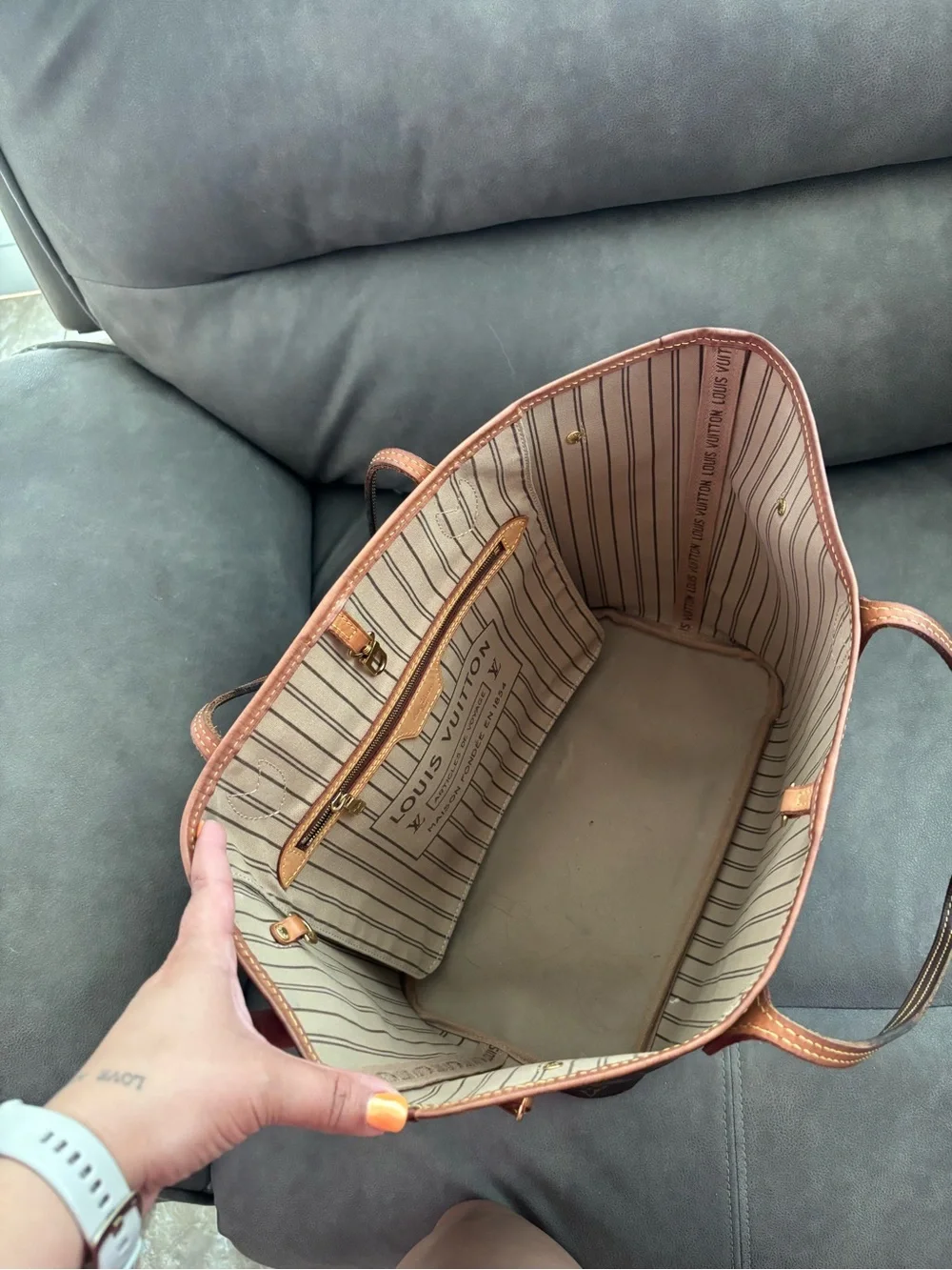 Louis Vuitton Beige and Tan Striped Tote